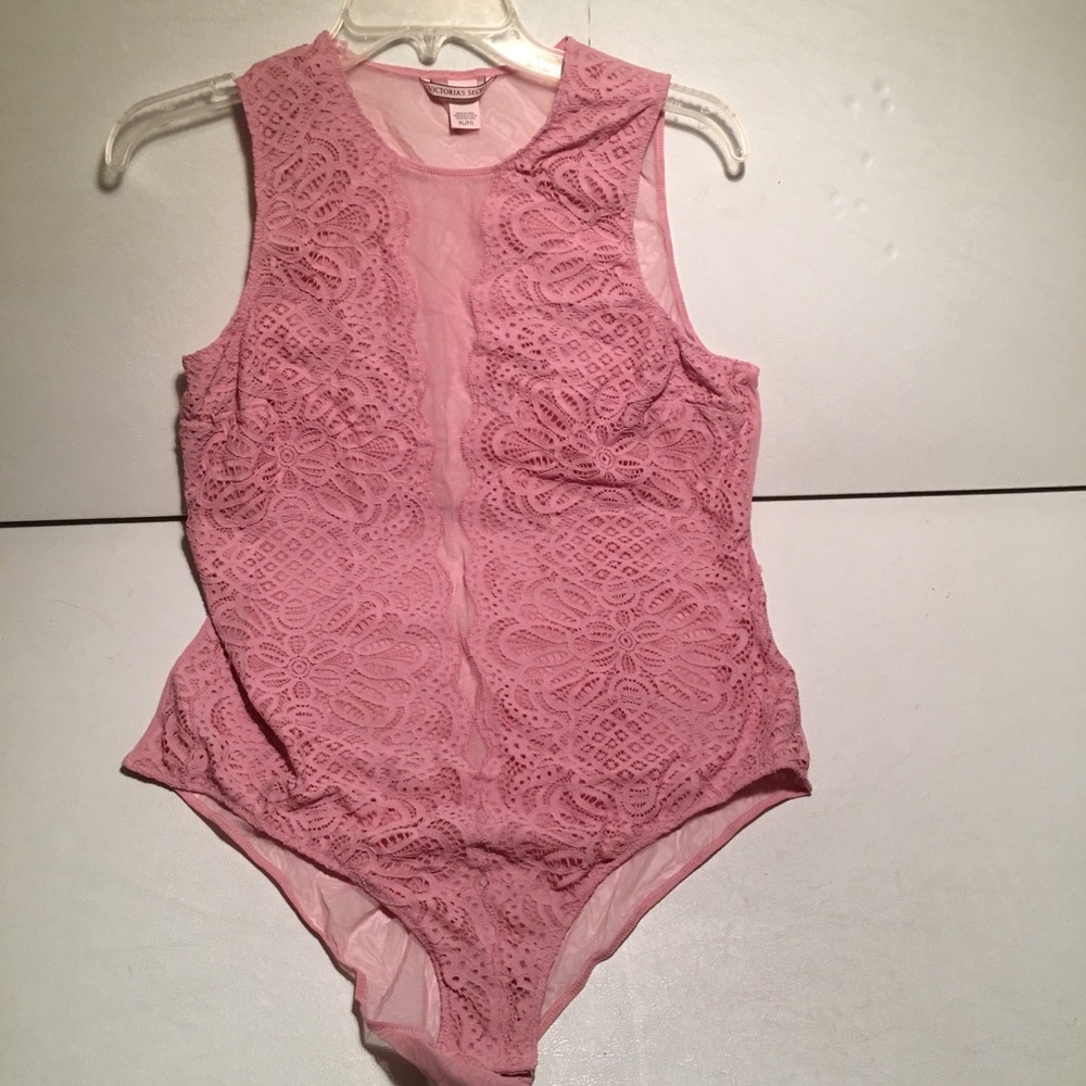 Victorias secret pink mesh/lace bodysuit size xl